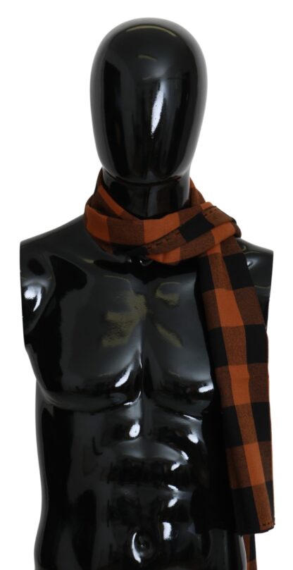 Costume National - Chic Orange Check Wool Blend Scarf