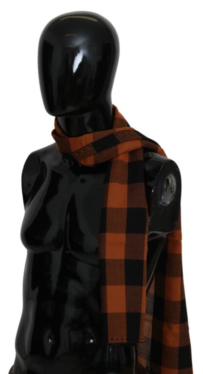 Costume National - Chic Orange Check Wool Blend Scarf