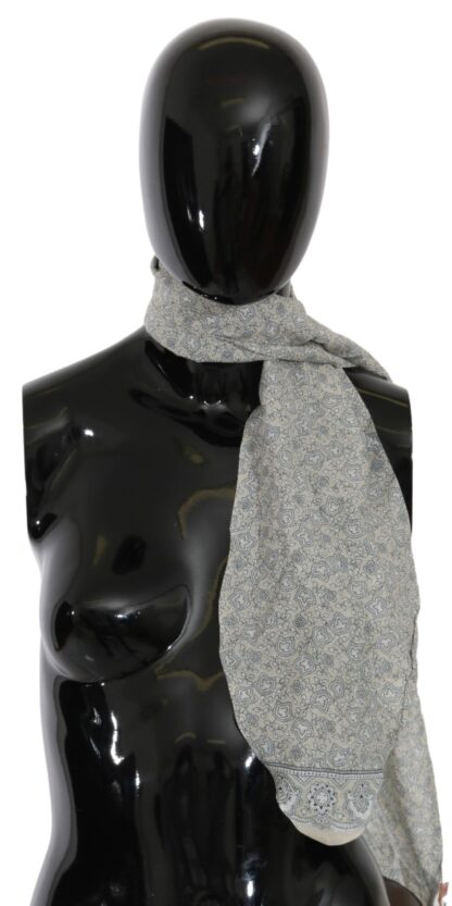 Ermanno Scervino - Chic Cotton Scarf in Beige & Blue Fantasy Print