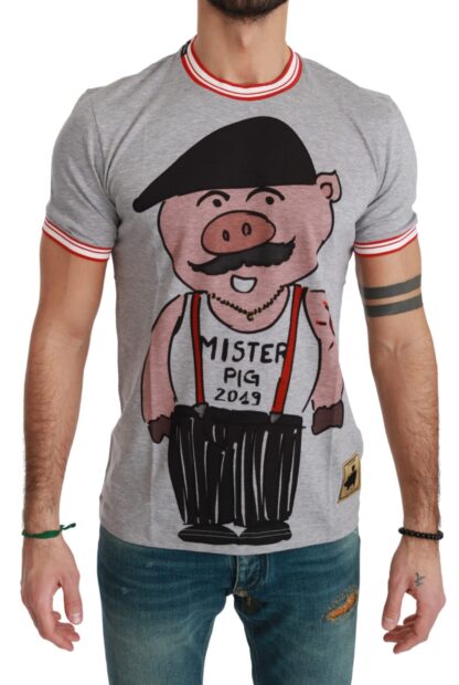 Dolce & Gabbana - Chic Gray Cotton T-Shirt with Year of the Pig Motive