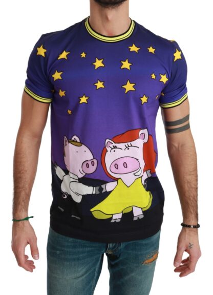 Dolce & Gabbana - Purple Cotton Round Neck T-Shirt with Pig Motif