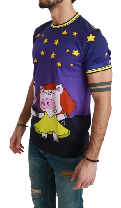 Dolce & Gabbana - Purple Cotton Round Neck T-Shirt with Pig Motif