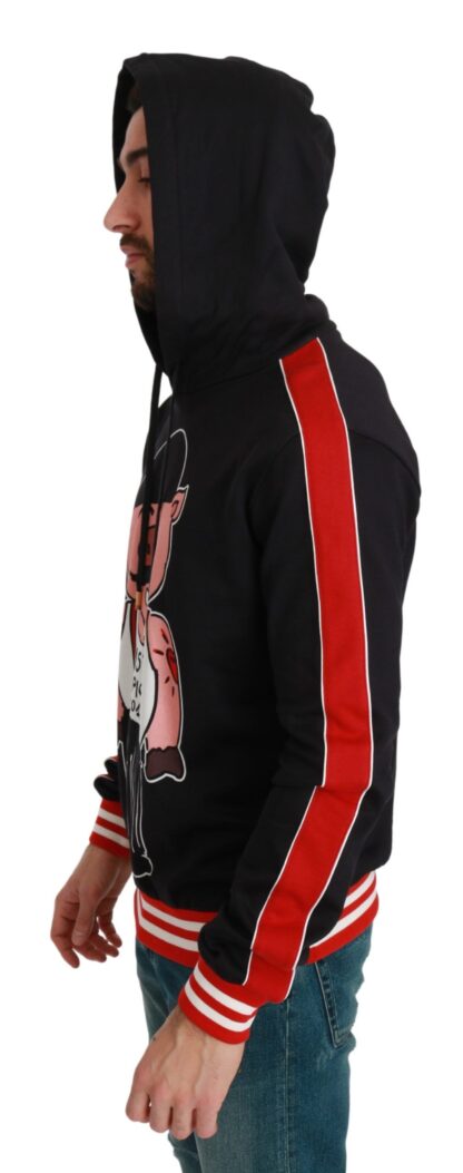 Dolce & Gabbana - Elegant Black Hooded Sweater with Multicolor Motif