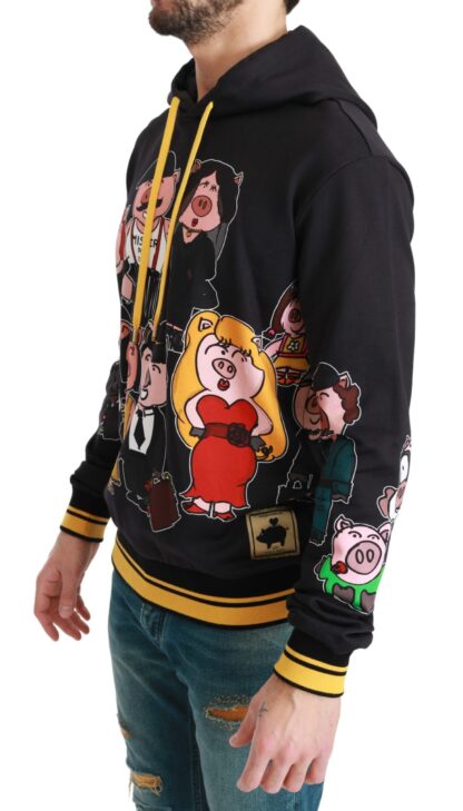 Dolce & Gabbana - Chic Black Multicolor Motive Hooded Sweater