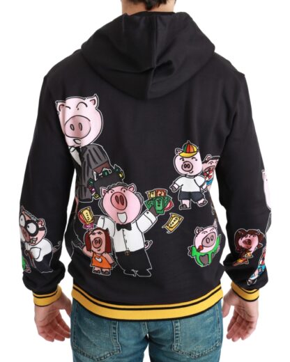 Dolce & Gabbana - Chic Black Multicolor Motive Hooded Sweater