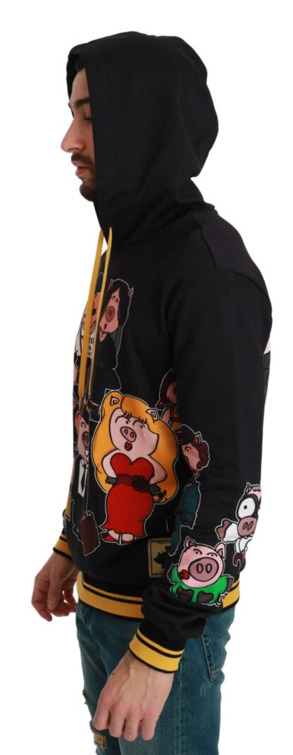 Dolce & Gabbana - Chic Black Multicolor Motive Hooded Sweater