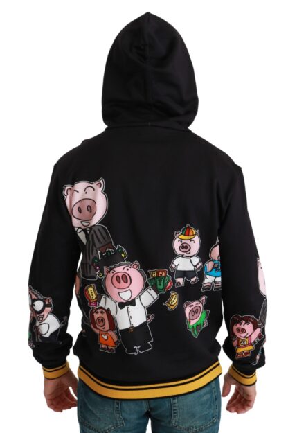 Dolce & Gabbana - Chic Black Multicolor Motive Hooded Sweater