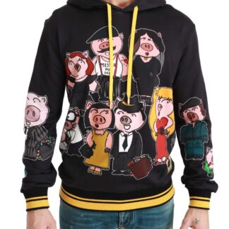 Dolce & Gabbana - Elegant Black Hooded Sweater with Multicolor Motif