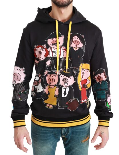 Dolce & Gabbana - Chic Black Multicolor Motive Hooded Sweater