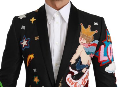 Dolce & Gabbana - Chic Black Multicolor Motif Slim Fit Blazer