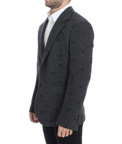 Dolce & Gabbana - Embroidered Gray Wool Blend Blazer Jacket