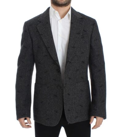 Dolce & Gabbana - Embroidered Gray Wool Blend Blazer Jacket