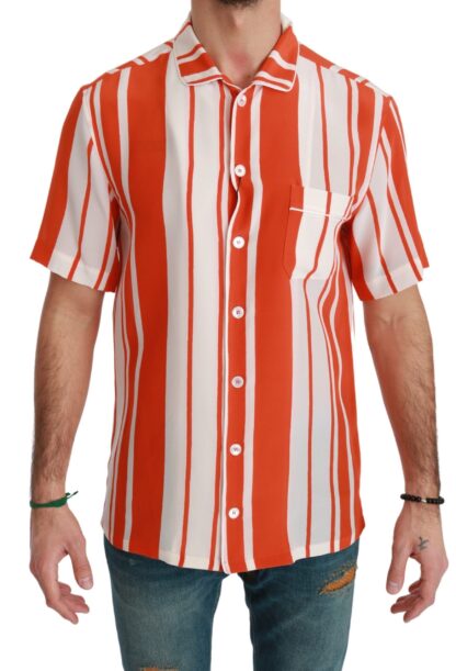 Dolce & Gabbana - Elegant Striped Silk Shirt - White & Orange