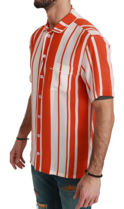 Dolce & Gabbana - Elegant Striped Silk Shirt - White & Orange