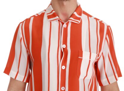 Dolce & Gabbana - Elegant Striped Silk Shirt - White & Orange