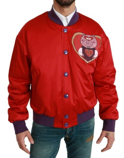 Dolce & Gabbana - Vibrant Red Bomber Jacket with Multicolor Motif