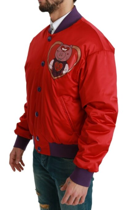 Dolce & Gabbana - Vibrant Red Bomber Jacket with Multicolor Motif