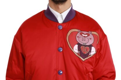 Dolce & Gabbana - Vibrant Red Bomber Jacket with Multicolor Motif