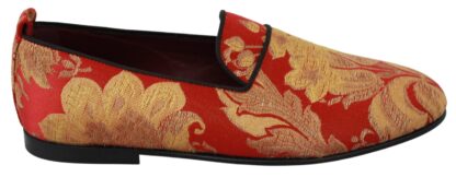 Dolce & Gabbana - Rose Gold Brocade Loafers Slide Flats