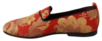 Dolce & Gabbana - Rose Gold Brocade Loafers Slide Flats