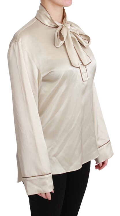 Dolce & Gabbana - Elegant Beige Silk Satin Blouse with QUEEN Embroidery