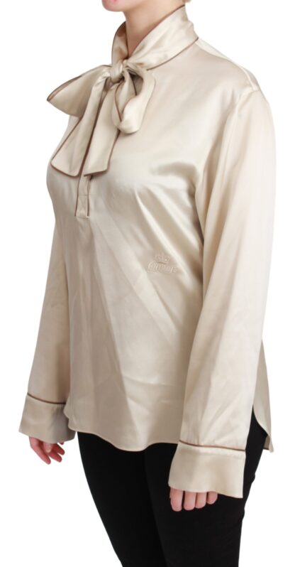 Dolce & Gabbana - Elegant Beige Silk Satin Blouse with QUEEN Embroidery