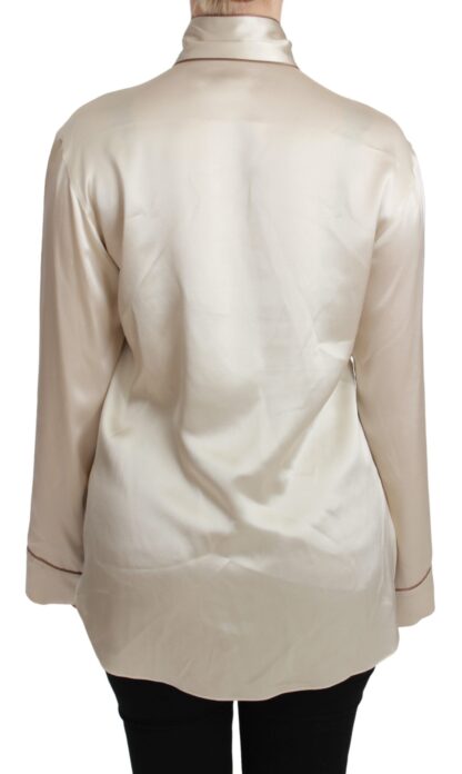 Dolce & Gabbana - Elegant Beige Silk Satin Blouse with QUEEN Embroidery