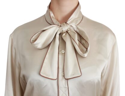 Dolce & Gabbana - Elegant Beige Silk Satin Blouse with QUEEN Embroidery