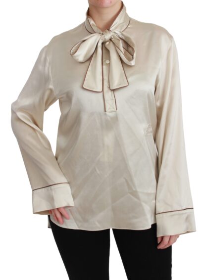 Dolce & Gabbana - Elegant Beige Silk Satin Blouse with QUEEN Embroidery