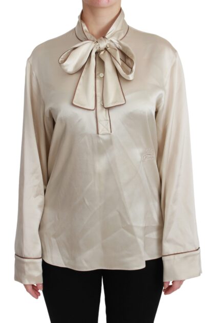 Dolce & Gabbana - Elegant Beige Silk Satin Blouse with QUEEN Embroidery