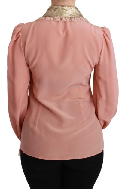 Dolce & Gabbana - Elegant Pink Lace Silk Blouse with Gold Sequins