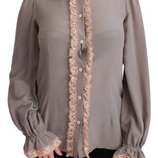 Dolce & Gabbana - Elegant Pink Lace Silk Blouse with Gold Sequins