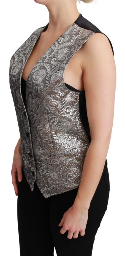 Dolce & Gabbana - Elegant Silver Sleeveless Brocade Vest