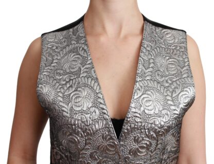 Dolce & Gabbana - Elegant Silver Sleeveless Brocade Vest