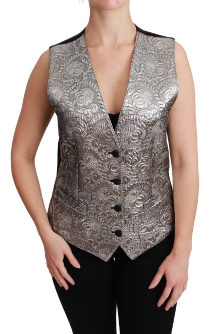 Dolce & Gabbana - Elegant Silver Sleeveless Brocade Vest