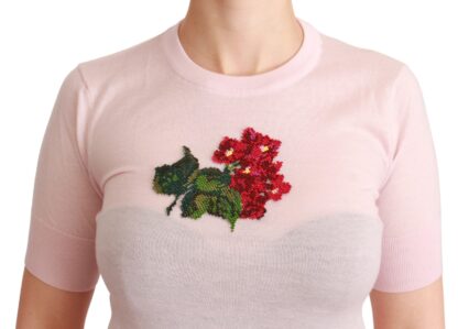 Dolce & Gabbana - Cashmere Floral Embroidered Short Sleeve Top