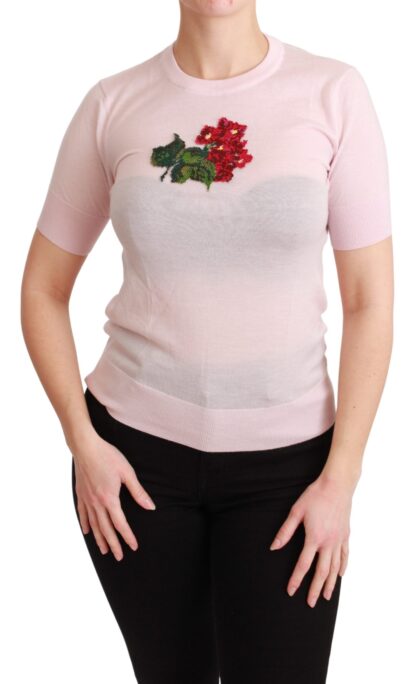 Dolce & Gabbana - Cashmere Floral Embroidered Short Sleeve Top