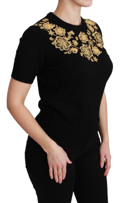 Dolce & Gabbana - Elegant Cashmere Sweater with Gold Lace Embroidery