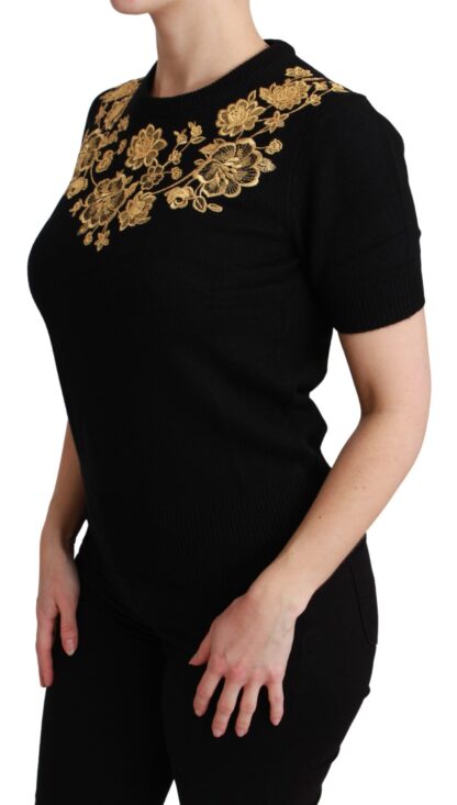 Dolce & Gabbana - Elegant Cashmere Sweater with Gold Lace Embroidery