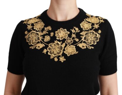 Dolce & Gabbana - Elegant Cashmere Sweater with Gold Lace Embroidery