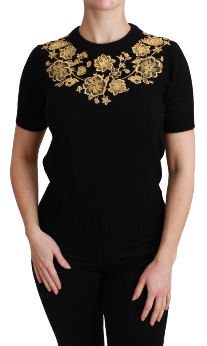 Dolce & Gabbana - Elegant Cashmere Sweater with Gold Lace Embroidery