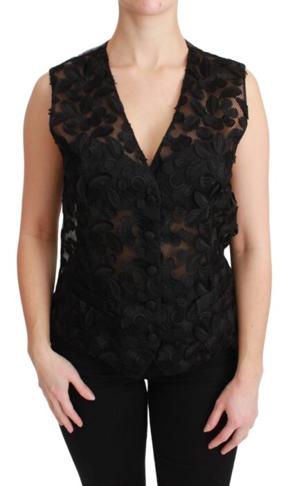 Dolce & Gabbana - Elegant Floral Black Silk Blend Vest