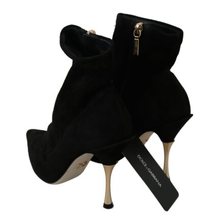 Dolce & Gabbana - Elegant Suede Ankle Heels with Gold Accents