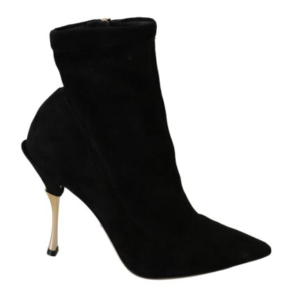 Dolce & Gabbana - Elegant Suede Ankle Heels with Gold Accents