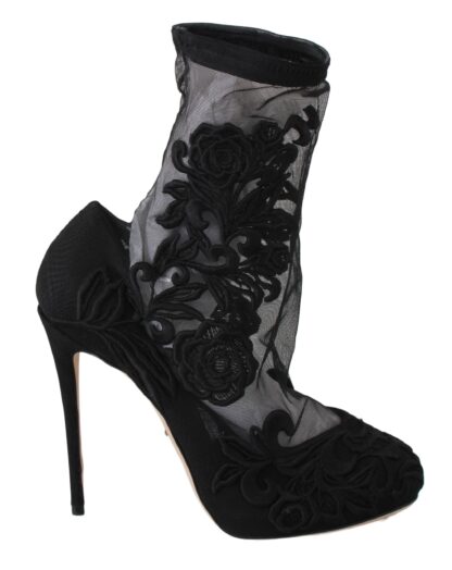 Dolce & Gabbana - Embroidered Floral Stiletto Socks Booties