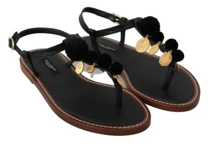 Dolce & Gabbana - Pom Pom Flip Flop Ankle Strap Flats