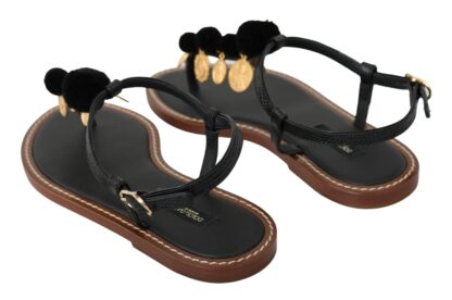 Dolce & Gabbana - Pom Pom Flip Flop Ankle Strap Flats