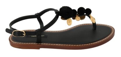 Dolce & Gabbana - Pom Pom Flip Flop Ankle Strap Flats