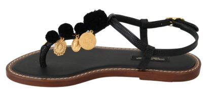 Dolce & Gabbana - Pom Pom Flip Flop Ankle Strap Flats