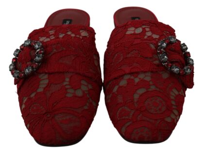 Dolce & Gabbana - Radiant Red Slide Flats with Crystal Embellishments